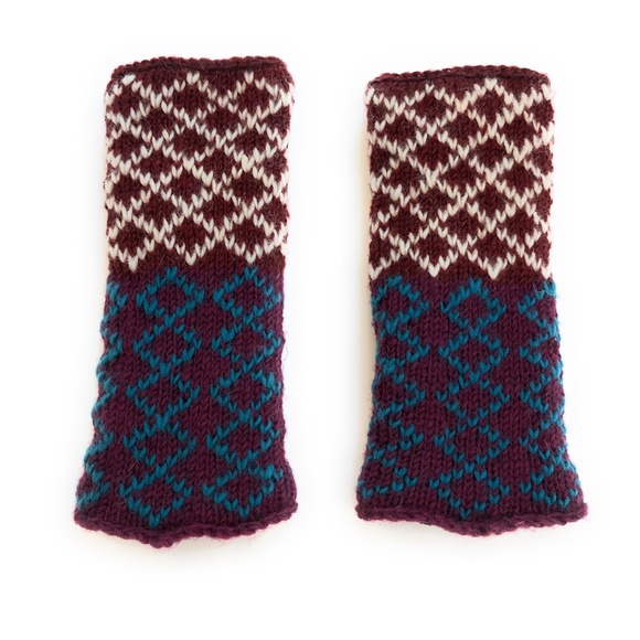 New Wool Fingerless Hand Knit Gloves Fleece Lining Arm Warmer Diamond NEW - Picture 5 of 5